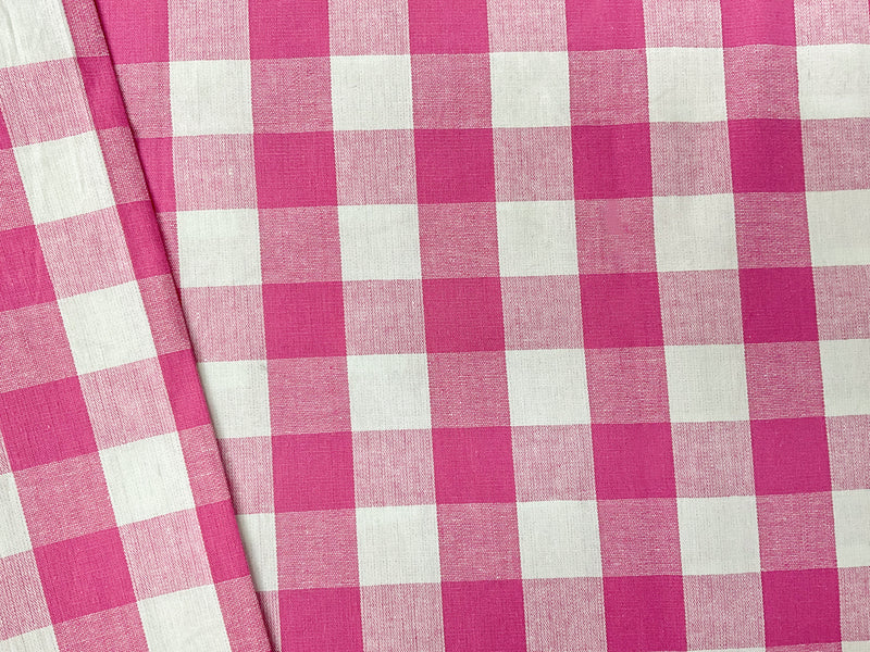 Pink-White Cotton Spandex Check Gingham Woven Fabric