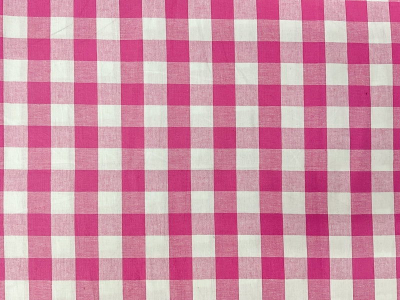 Pink-White Cotton Spandex Check Gingham Woven Fabric