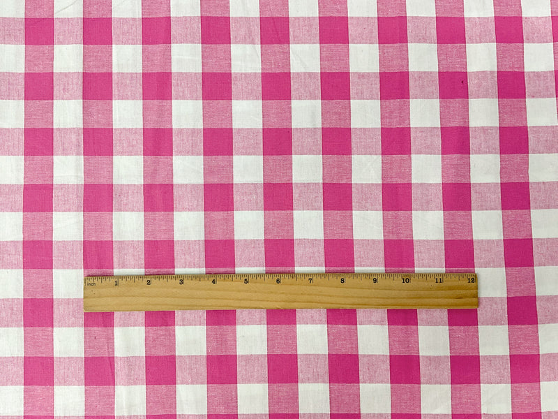Pink-White Cotton Spandex Check Gingham Woven Fabric