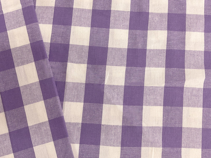 Purple-White Cotton Spandex Check Gingham Woven Fabric