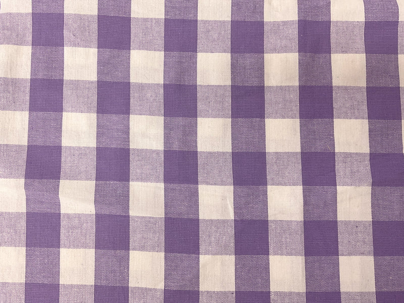 Purple-White Cotton Spandex Check Gingham Woven Fabric