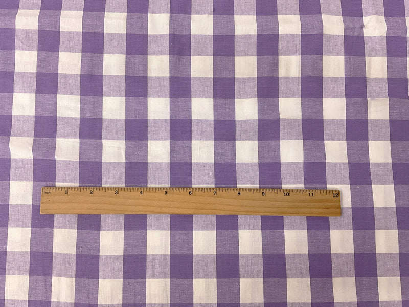 Purple-White Cotton Spandex Check Gingham Woven Fabric