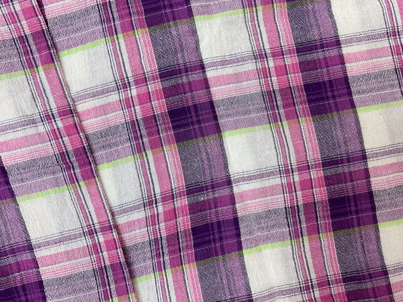 Pink Cotton Lurex Plaid Gauze Woven Fabric