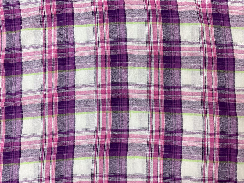 Pink Cotton Lurex Plaid Gauze Woven Fabric