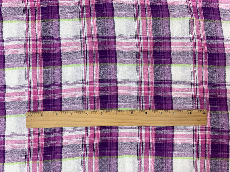 Pink Cotton Lurex Plaid Gauze Woven Fabric