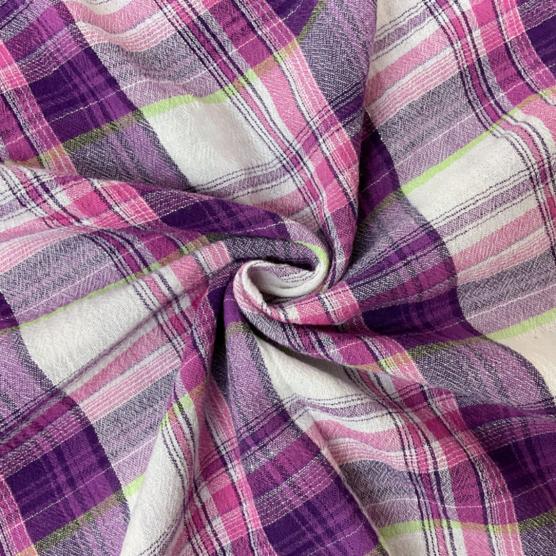 Pink Cotton Lurex Plaid Gauze Woven Fabric