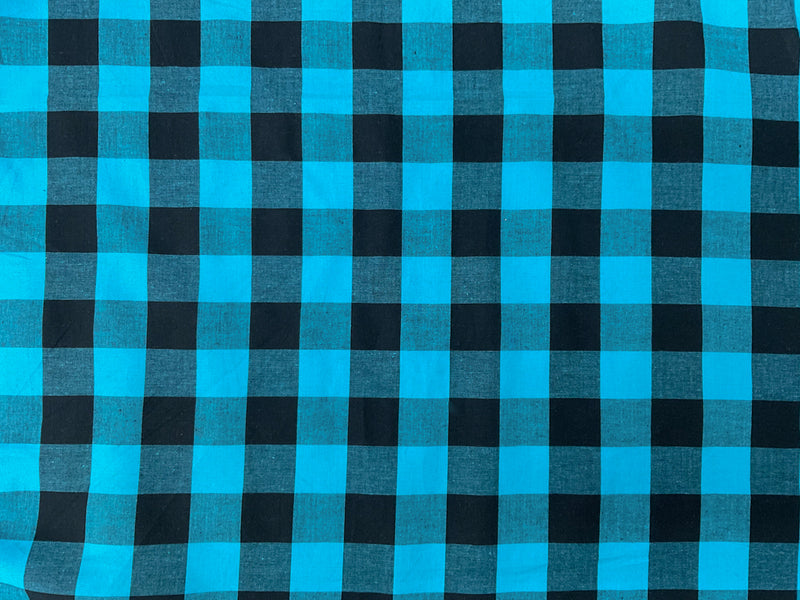 Blue-Black Cotton Spandex Check Gingham Woven Fabric