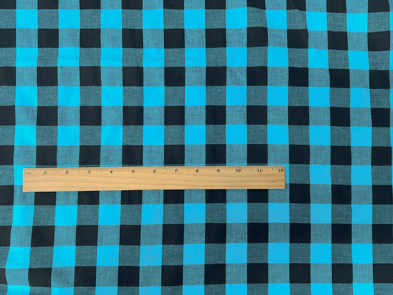 Blue-Black Cotton Spandex Check Gingham Woven Fabric