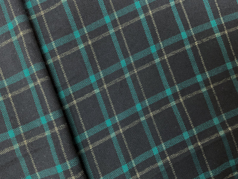 Black-Multi Cotton Spandex Plaid Twill Woven Fabric