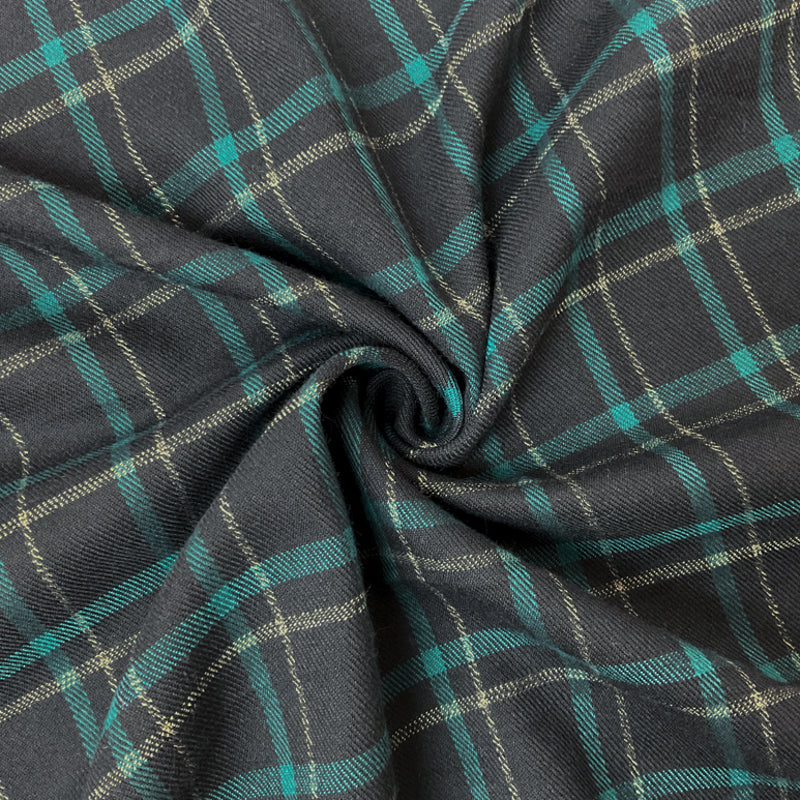 Black-Multi Cotton Spandex Plaid Twill Woven Fabric