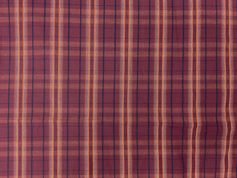 Red-Multi Cotton Spandex Plaid Madras Woven Fabric