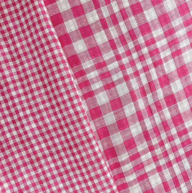 Pink-White Famous Maker Cotton Check-Gingham Double Gauze Fabric
