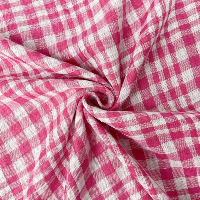 Pink-White Famous Maker Cotton Check-Gingham Double Gauze Fabric