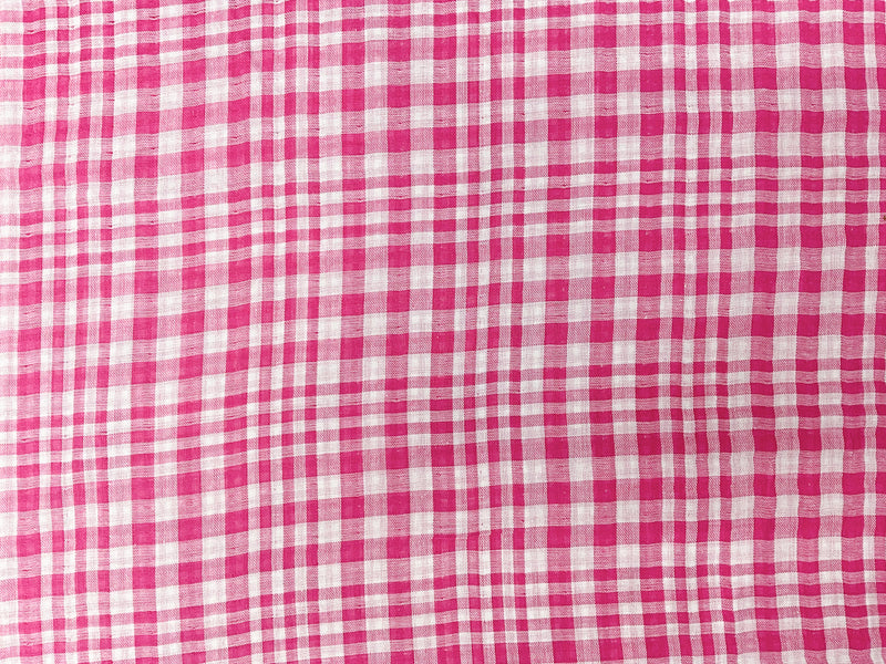 Pink-White Famous Maker Cotton Check-Gingham Double Gauze Fabric