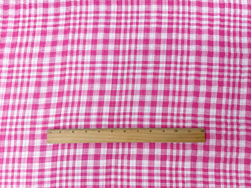 Pink-White Famous Maker Cotton Check-Gingham Double Gauze Fabric