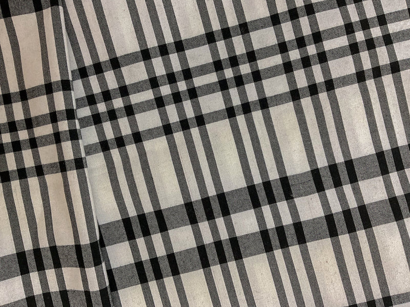 White-Black Cotton Spandex Plaid Madras Woven Fabric