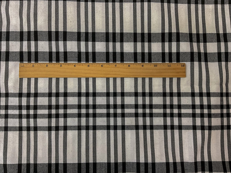 White-Black Cotton Spandex Plaid Madras Woven Fabric
