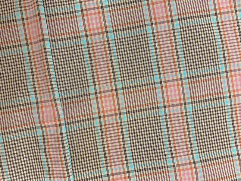 Beige Cotton-Lurex Plaid Madras Woven Fabric