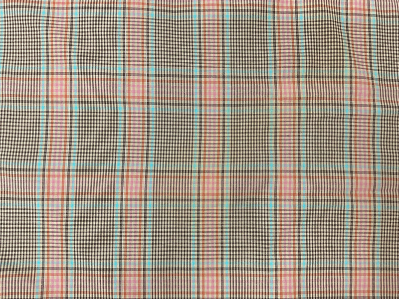 Beige Cotton-Lurex Plaid Madras Woven Fabric