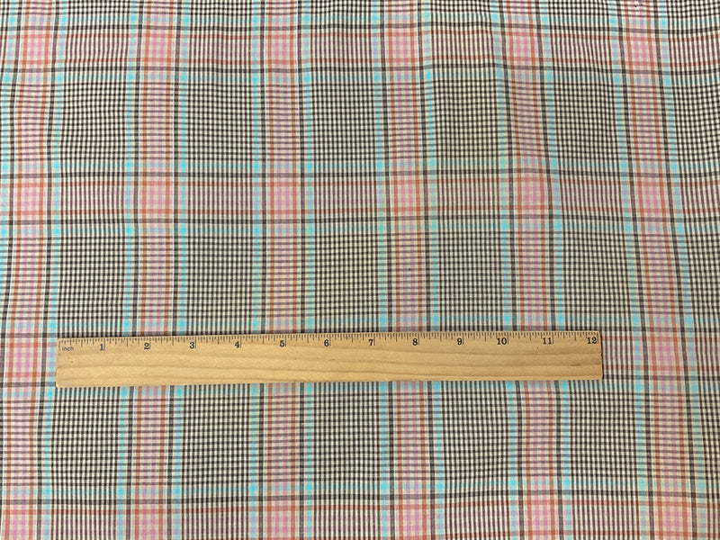 Beige Cotton-Lurex Plaid Madras Woven Fabric