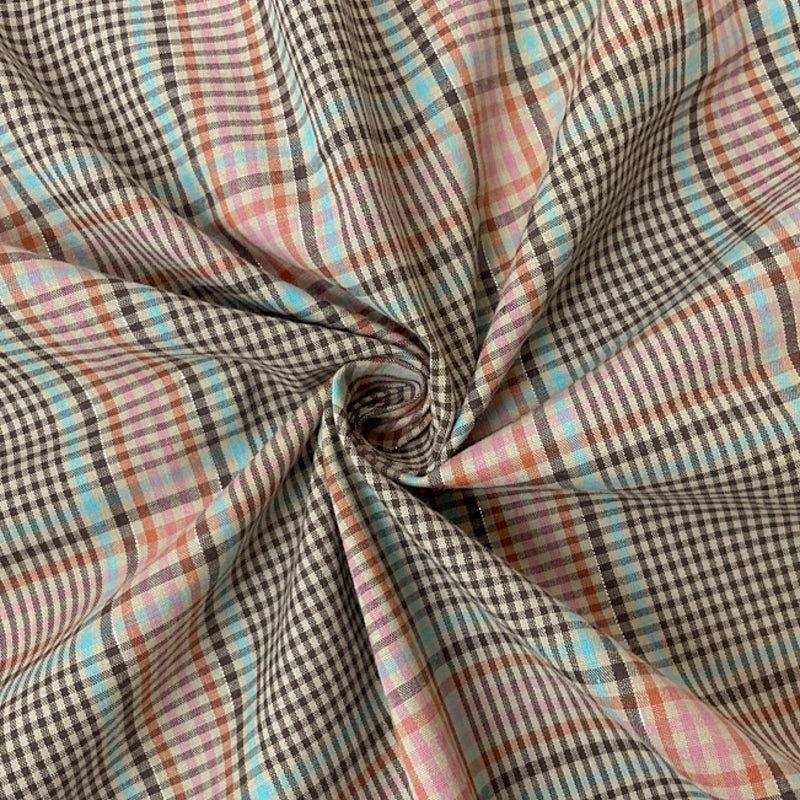 Beige Cotton-Lurex Plaid Madras Woven Fabric