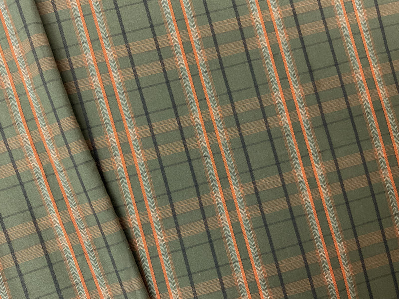 Green-Multi Cotton Spandex Plaid Madras Woven Fabric
