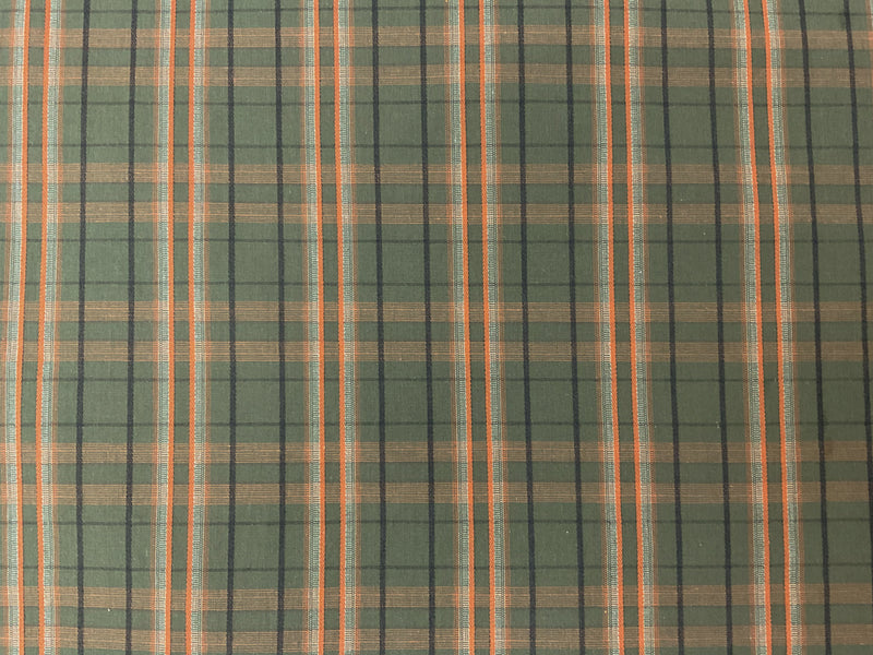 Green-Multi Cotton Spandex Plaid Madras Woven Fabric