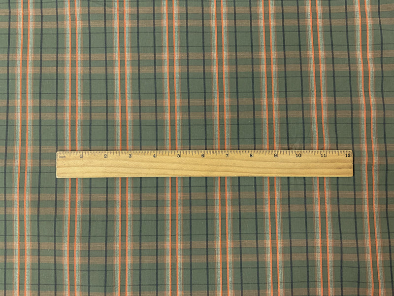 Green-Multi Cotton Spandex Plaid Madras Woven Fabric