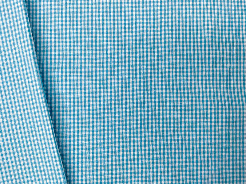 Blue-White Cotton Spandex Check Gingham Woven Fabric