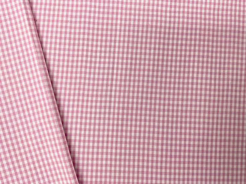 Pink-White Poly Cotton Check Gingham Woven Fabric