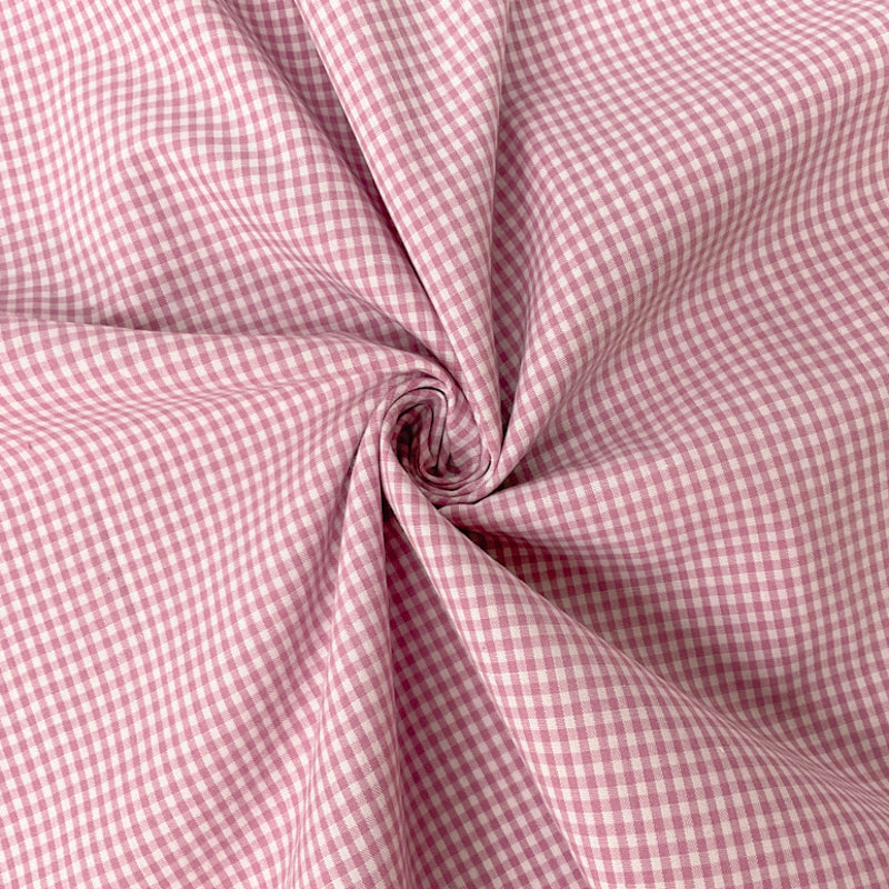 Pink-White Poly Cotton Check Gingham Woven Fabric