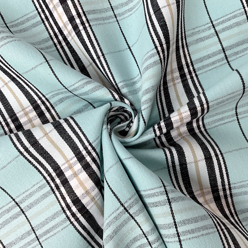 Blue-Multi Cotton Spandex Plaid Twill Woven Fabric