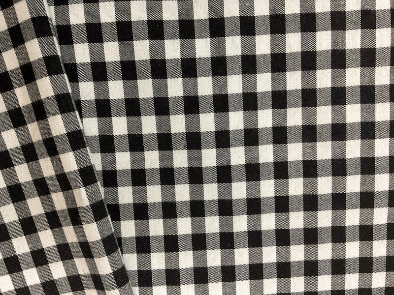 Black-White Cotton Spandex Check Gingham Woven Fabric