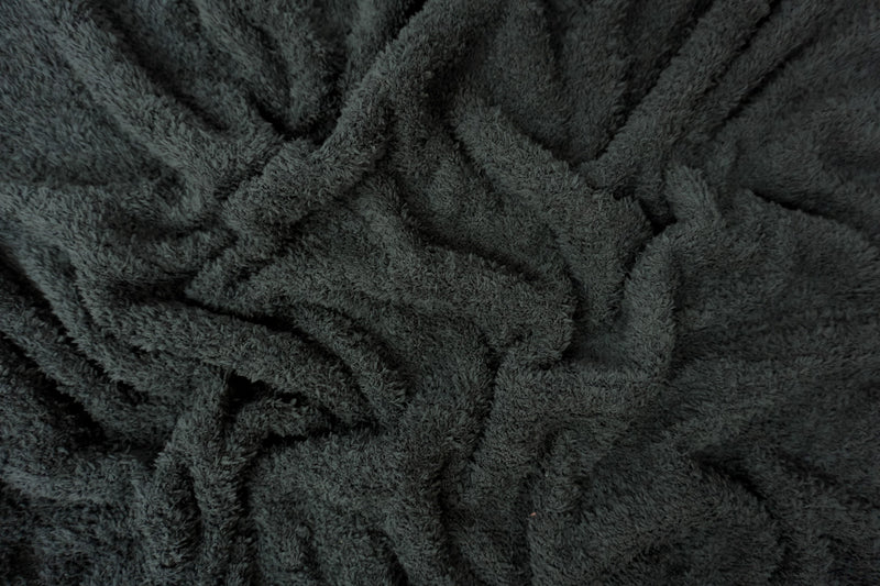 Black Poly Spandex Stretch Solid Curly Teddy Fleece Knit Fabric