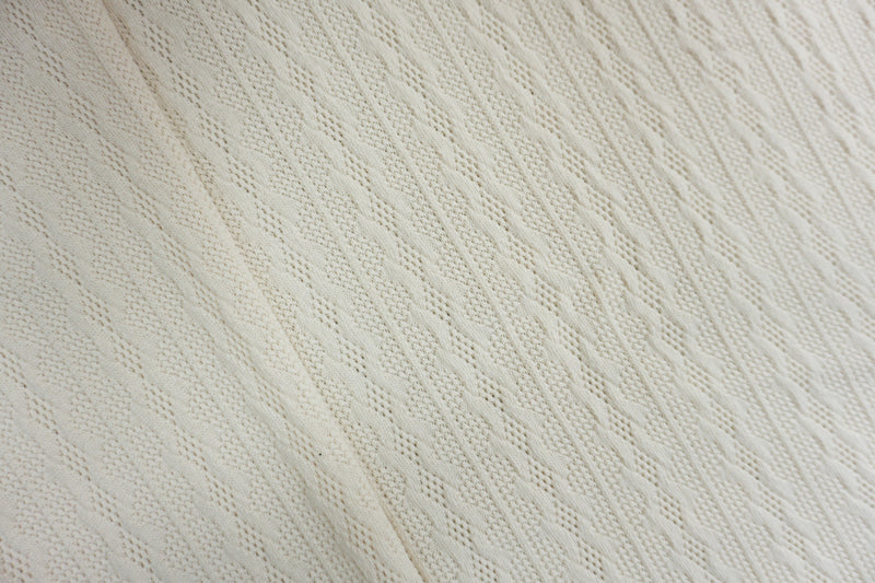 Off-White Poly Spandex Stretch Cable Sweater Knit Fabric
