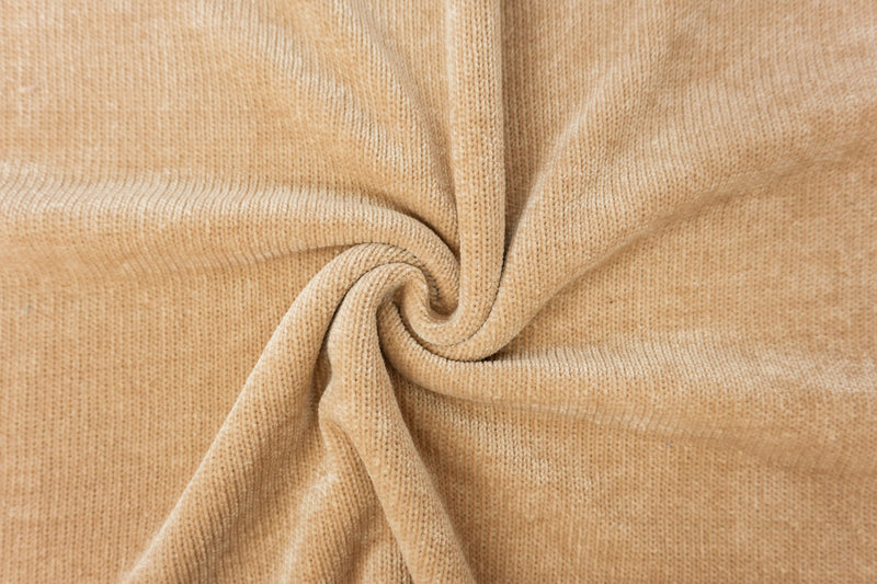 Beige Poly Chenille Solid Jersey Sweater Knit Fabric