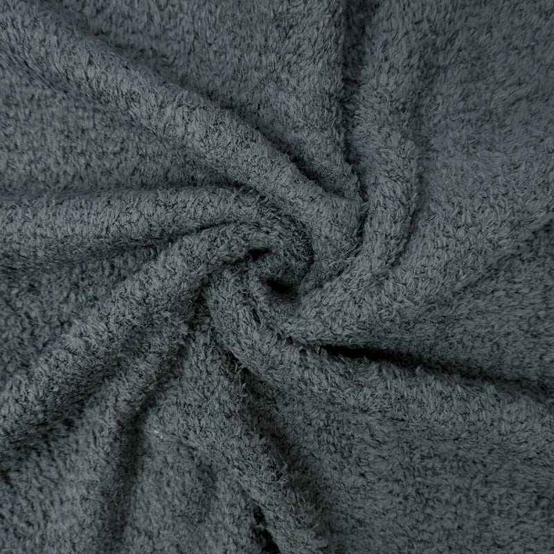Deep Gray Poly Spandex Stretch Solid Curly Teddy Fleece Knit Fabric