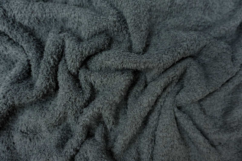Deep Gray Poly Spandex Stretch Solid Curly Teddy Fleece Knit Fabric
