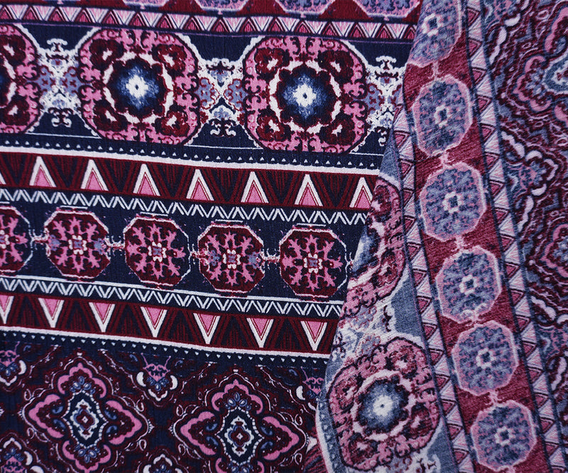 Deep Red-Navy Rayon Stripe Moroccan Crepon Famous Designer Fabric