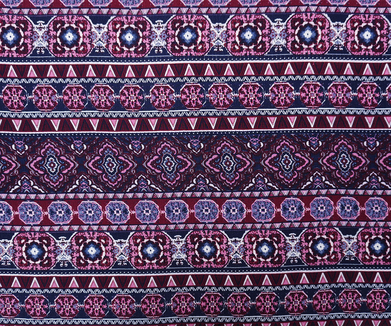 Deep Red-Navy Rayon Stripe Moroccan Crepon Famous Designer Fabric