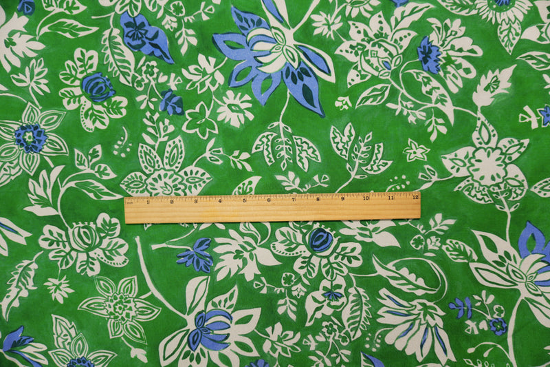 Green-Gray Viscose Floral Crepe Faille Famous Designer Fabric