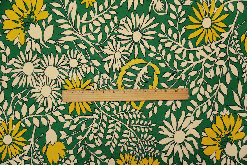 Green-Yellow Viscose Floral Crepe Faille Famous Designer Fabric