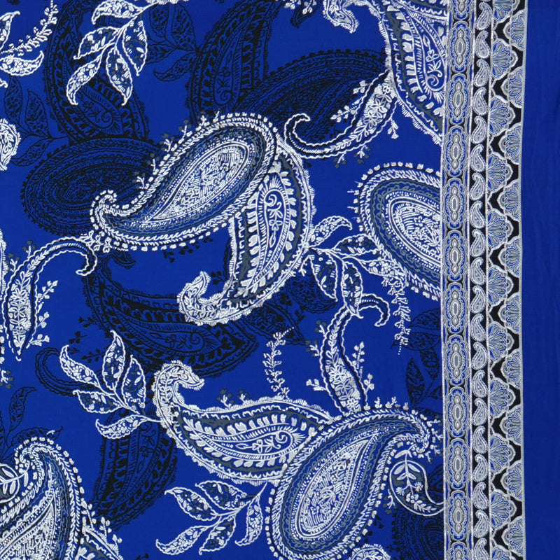 Blue-Silver Poly Blend Paisley Border ITY Knit Famous Designer Fabric