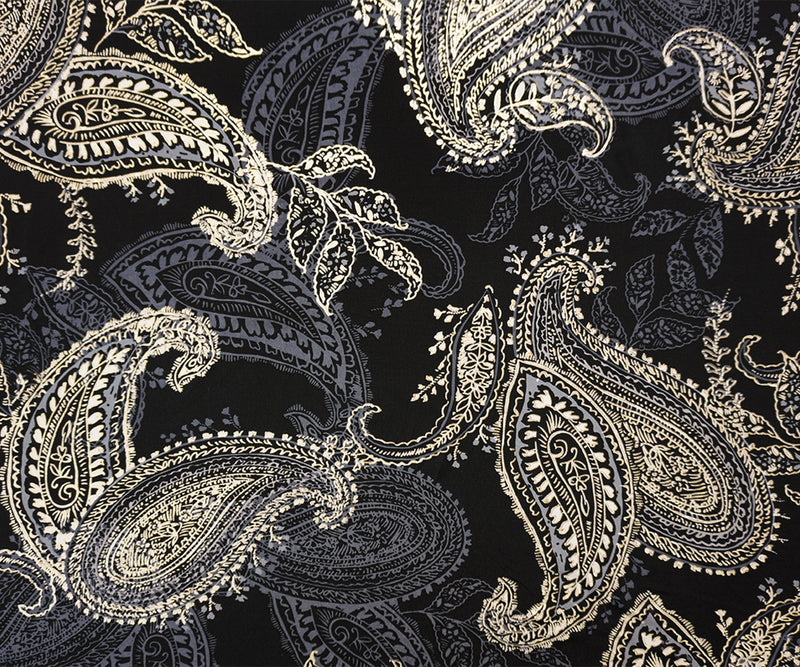 Black-Gold Poly Blend Paisley Border ITY Knit Famous Designer Fabric