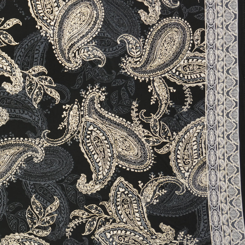 Black-Gold Poly Blend Paisley Border ITY Knit Famous Designer Fabric