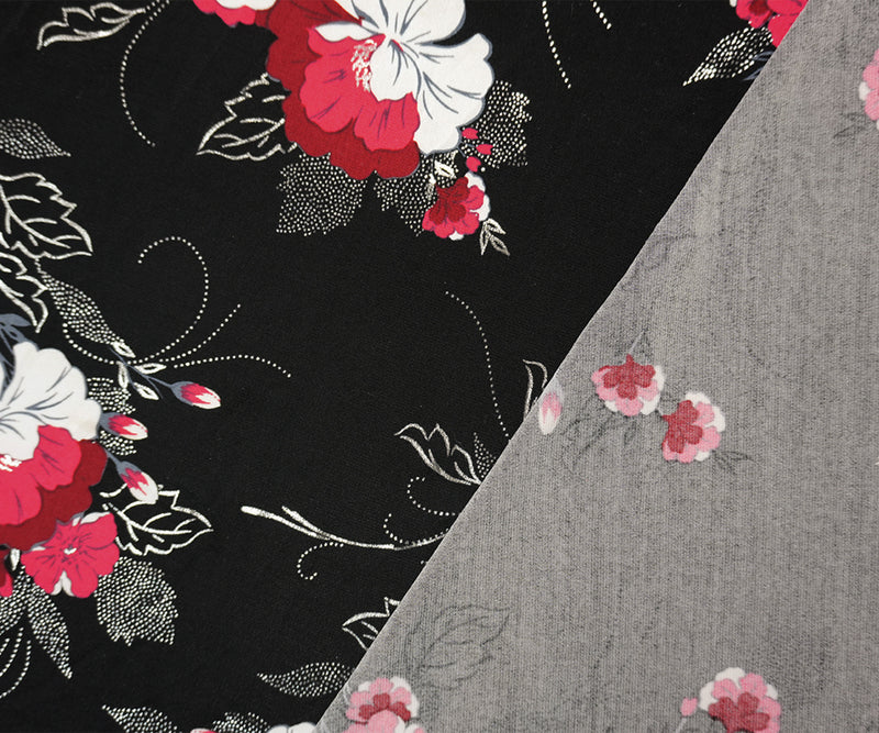 Black-Red Poly Blend Floral Border ITY Knit Designer Fabric