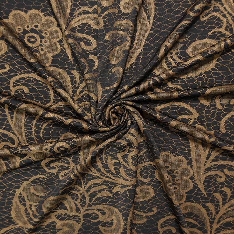 Black-Bronze Poly Spandex Floral Matte Jersey Knit Designer Fabric