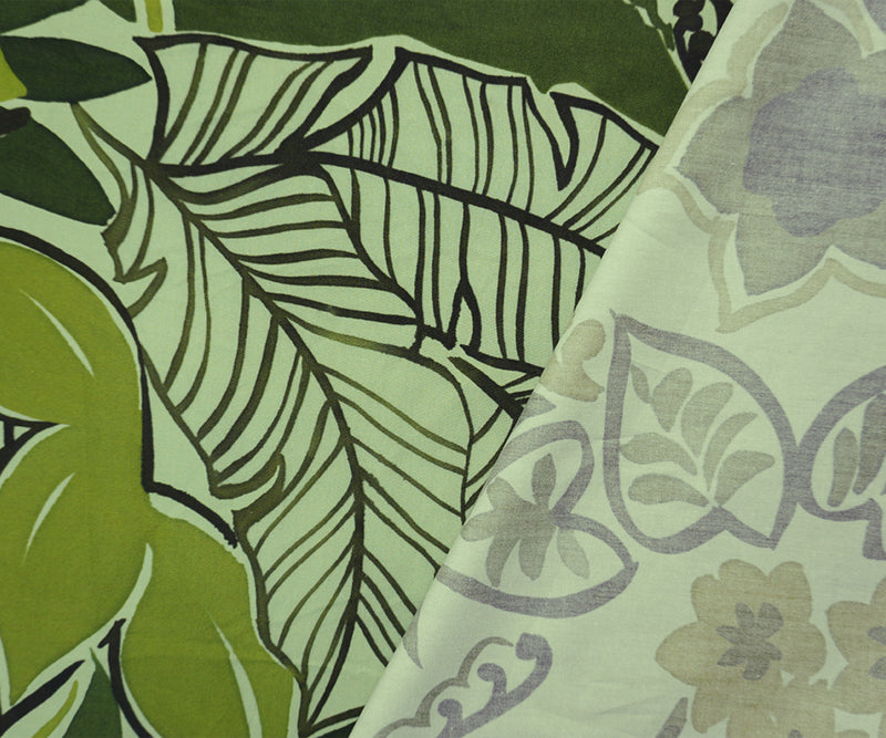 Green Cotton Leaves Border Poplin Woven Famous Designer Fabric