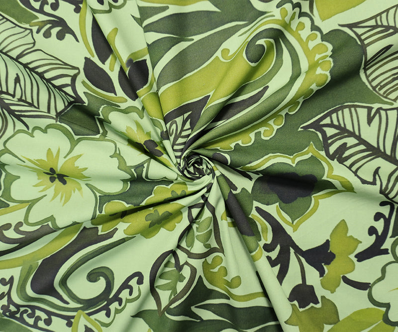 Green Cotton Leaves Border Poplin Woven Famous Designer Fabric
