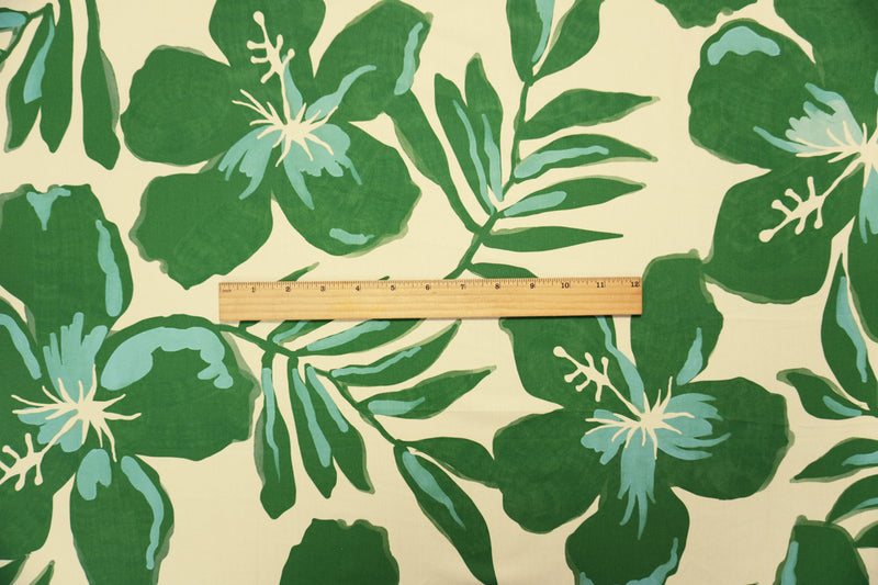 Green-Beige Cotton Floral Printed Poplin Woven Famous Designer Fabric